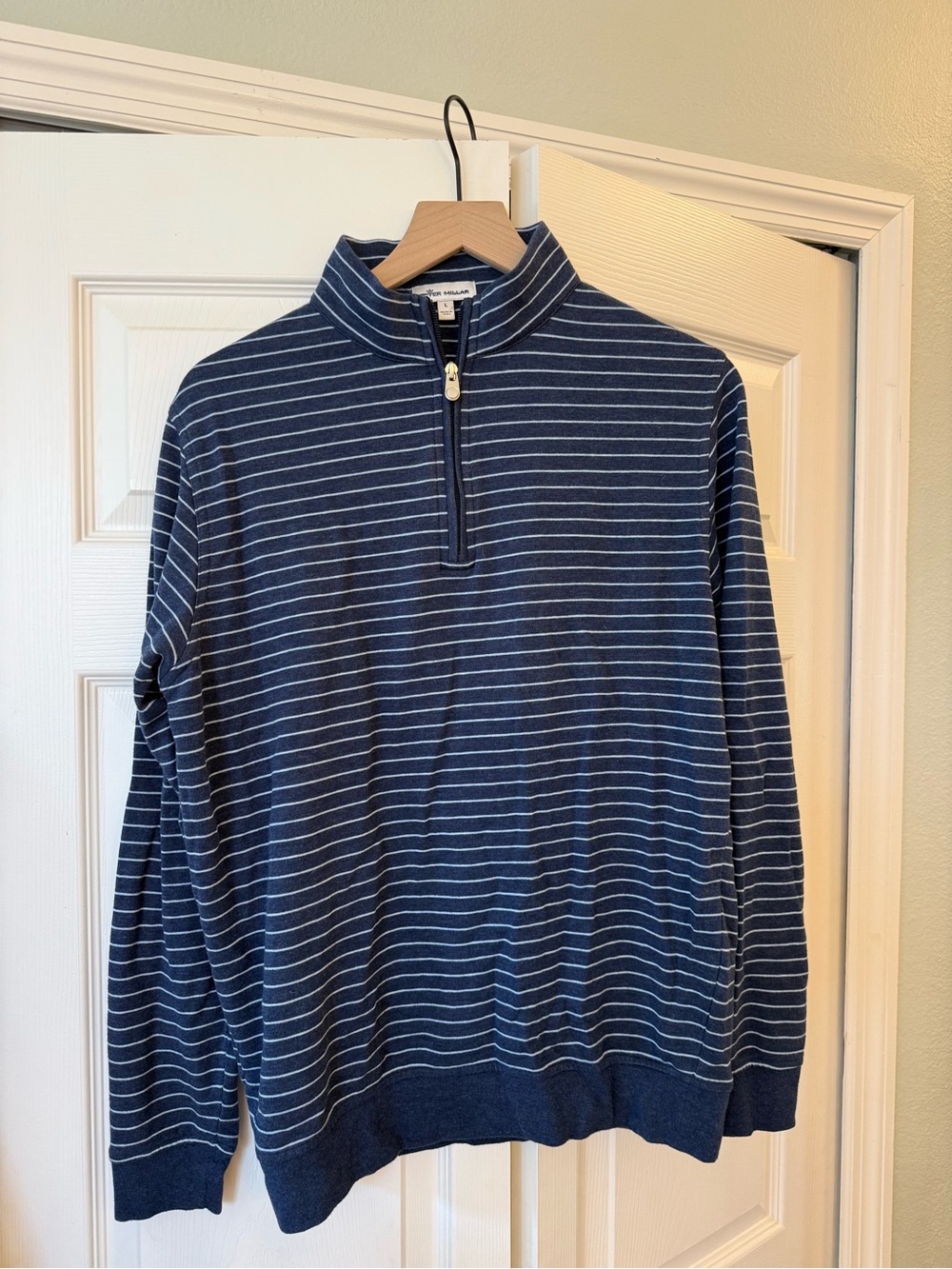 Peter Millar Sweater Mens Blue Large Stripe Crown Long Sleeve 1/4 Zip Pullover
